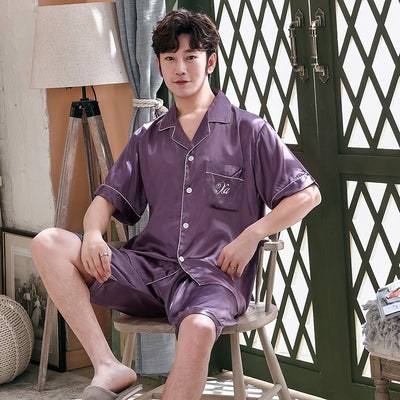Pijama de Pareja Ice Silk - Cardigan Cuello V Manga Corta Unisex - Image 25