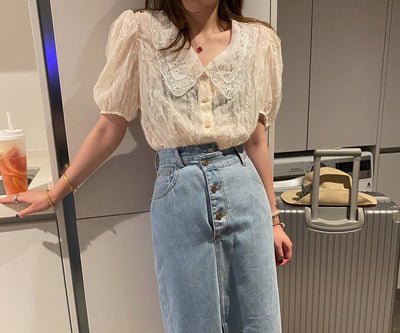 Blusa Coreana de Gasa con Manga Corta - Estilo Temperamento - Image 8