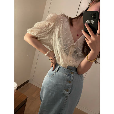 Blusa Coreana de Gasa con Manga Corta - Estilo Temperamento - Image 5