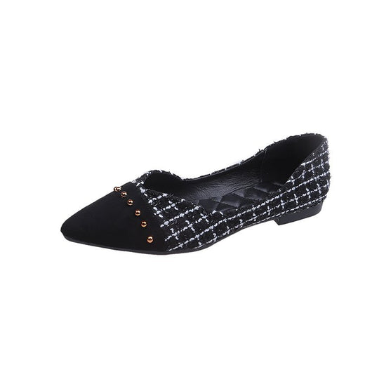 Zapatos de Mujer con Punta Afilada, Diseño Cuadros y Remaches Plateados