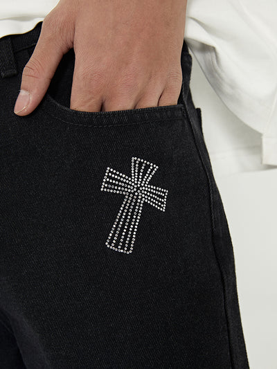 Jeans Negro con Cruces y Brillantes Retro - Image 4