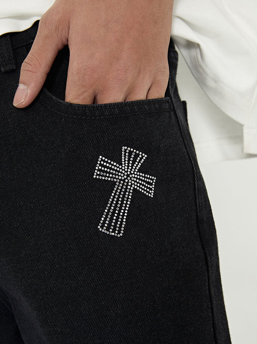 Jeans Negro con Cruces y Brillantes Retro - Image 4