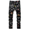 Pantalones Vaqueros Graffiti Negro Tendencia Urbana Cintura Media