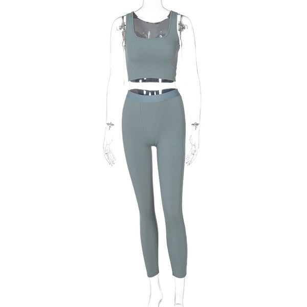Conjunto Deportivo Yoga Crop Top sin Mangas Slim Fit - Image 5