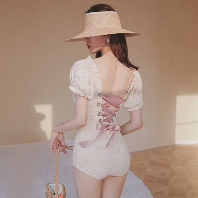 Traje de Baño Retro Escotado con Encaje y Control de Abdomen - Image 5