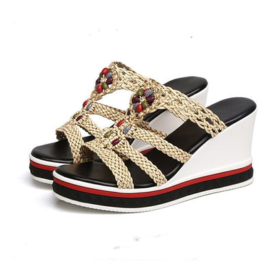 Sandalias Bohemias Tejidas para Mujer con Cuña y Chanclas Extraíbles - Image 8
