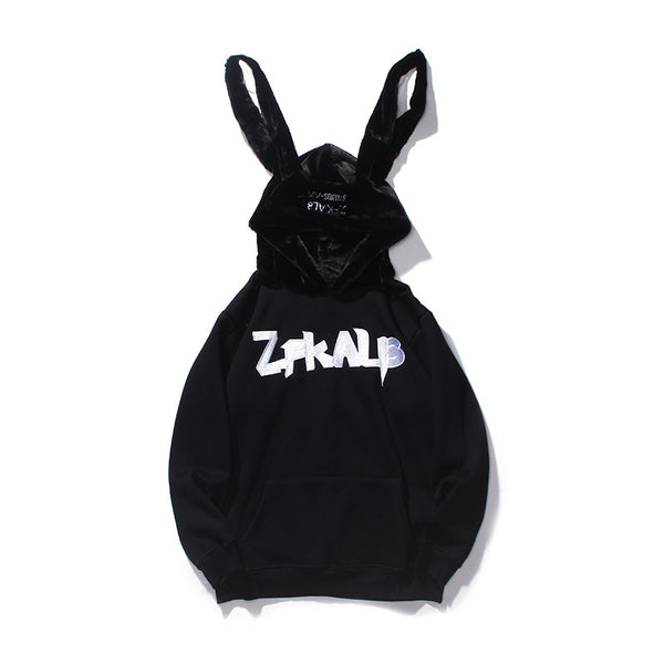 Sudadera Retro con Capucha y Orejas de Conejo Bordadas
