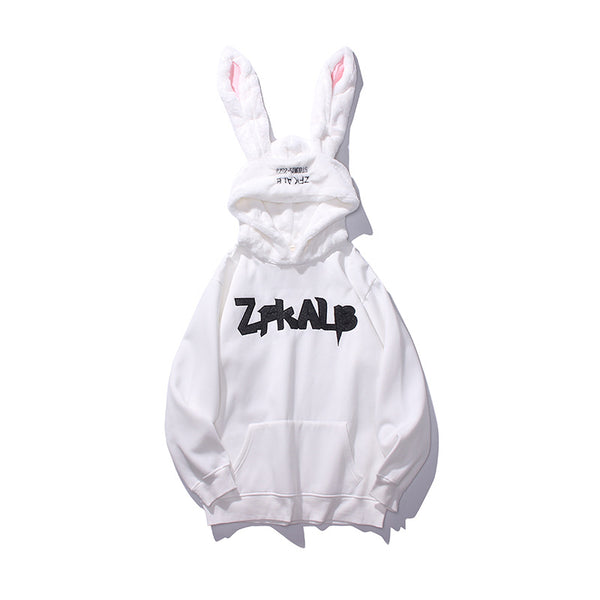Sudadera Retro con Capucha y Orejas de Conejo Bordadas