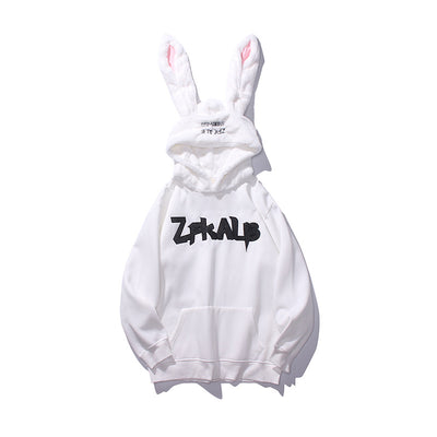 Sudadera Retro con Capucha y Orejas de Conejo Bordadas