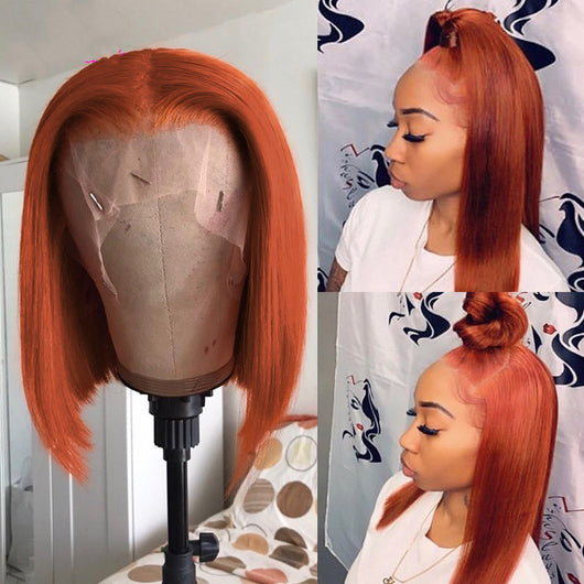 Peluca Bob Degradado Naranja con Frente de Encaje - Cabello Humano - Image 4