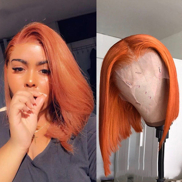 Peluca Bob Degradado Naranja con Frente de Encaje - Cabello Humano