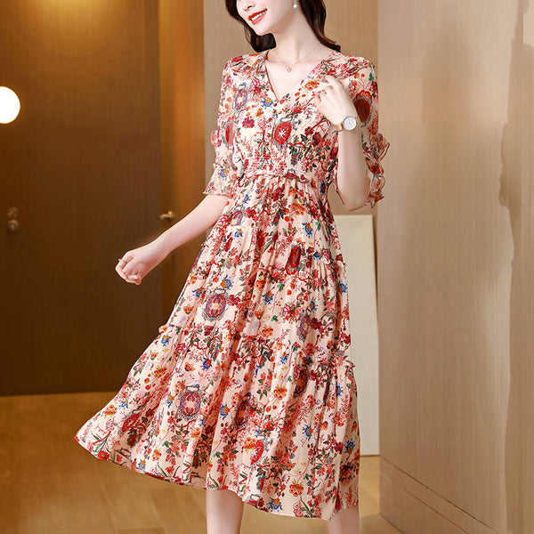 Vestido de Seda Floral Elegante - Diseño Premium Rejuvenecedor