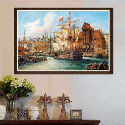 Pintura de Diamantes Mosaico Bordado Barcos en el Mar - Manualidad de Punto de Cruz - Image 12