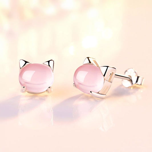 Aretes de Plata Pura S925 Gatos Coreanos para Niñas y Adolescentes - Image 2