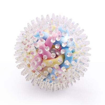 Clear spiky rubber ball with a bright yellow core, suitable for sensory play or as a pet toy. - Image 5