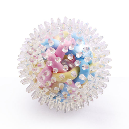 Clear spiky rubber ball with a bright yellow core, suitable for sensory play or as a pet toy. - Image 5