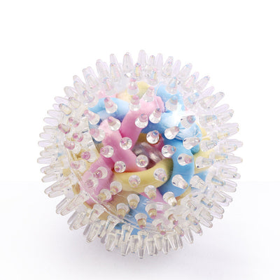 Clear spiky rubber ball with a bright yellow core, suitable for sensory play or as a pet toy. - Image 2