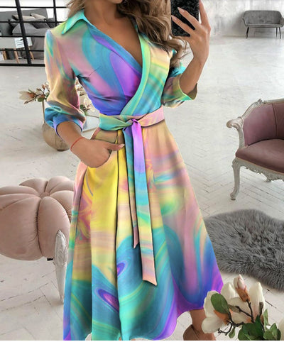 Vestido de Fiesta Elegante Manga Larga Escote en V Estampado - Image 11