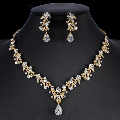 Conjunto de Joyería Nupcial Circón Dorado - Collar y Aretes para Boda - Image 10
