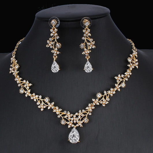 Conjunto de Joyería Nupcial Circón Dorado - Collar y Aretes para Boda - Image 14