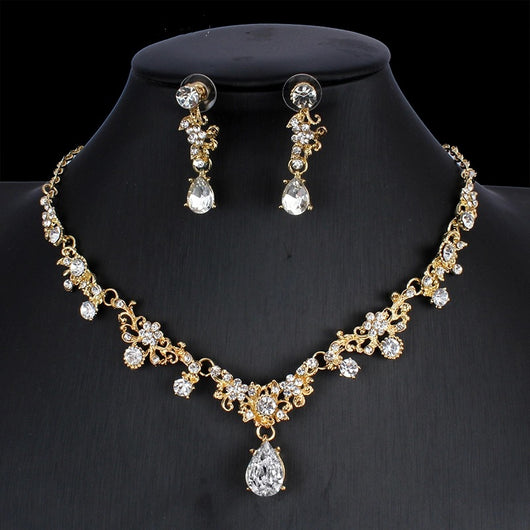 Conjunto de Joyería Nupcial Circón Dorado - Collar y Aretes para Boda - Image 3