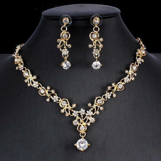 Conjunto de Joyería Nupcial Circón Dorado - Collar y Aretes para Boda - Image 5