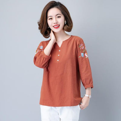 Blusa de Algodón y Lino con Manga 3/4 para Mujer - Image 8