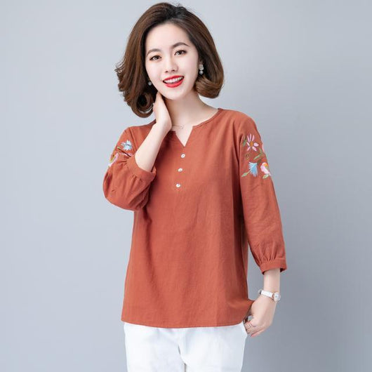 Blusa de Algodón y Lino con Manga 3/4 para Mujer - Image 8