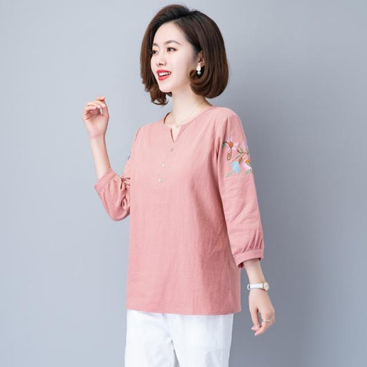 Blusa de Algodón y Lino con Manga 3/4 para Mujer - Image 2