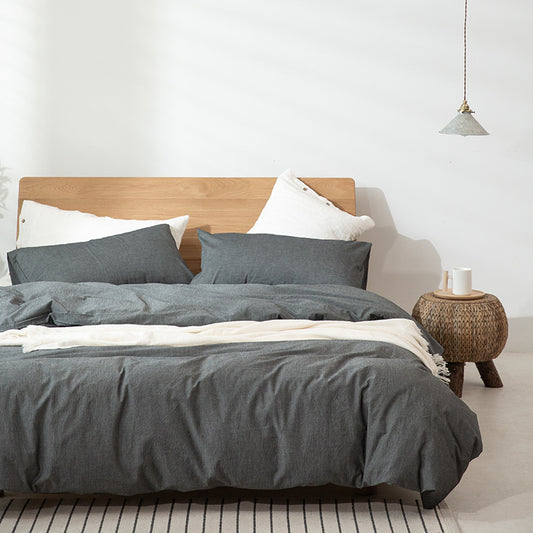 Juego de Cama Minimalista Japonés con Funda Nórdica y Sábanas de Color Liso