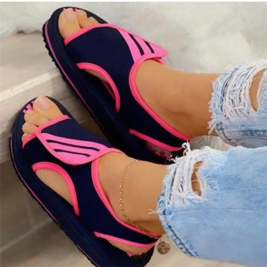 Sandalias Planas Talla Grande con Cierre de Velcro y Bloques de Color - Image 8