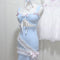 Falda Suspender Azul Ajustada con Encaje Hueco y Abertura Lateral