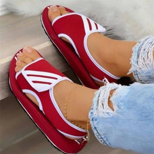 Sandalias Planas Talla Grande con Cierre de Velcro y Bloques de Color
