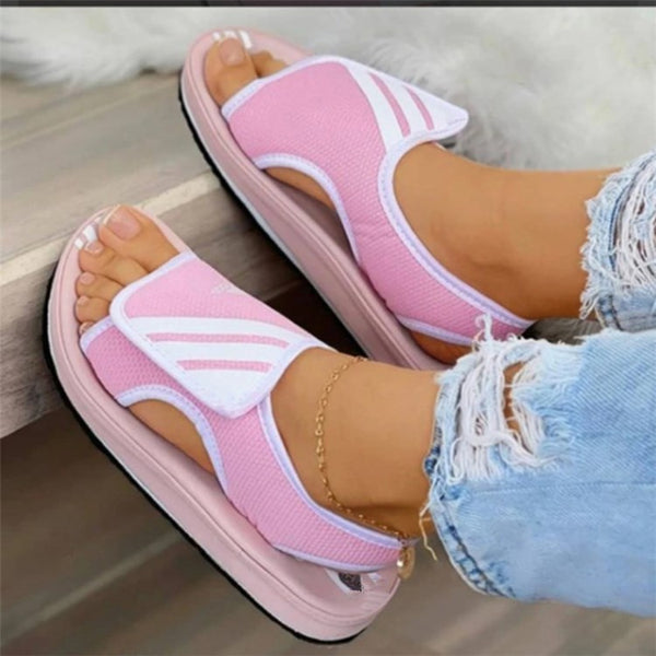 Sandalias Planas Talla Grande con Cierre de Velcro y Bloques de Color