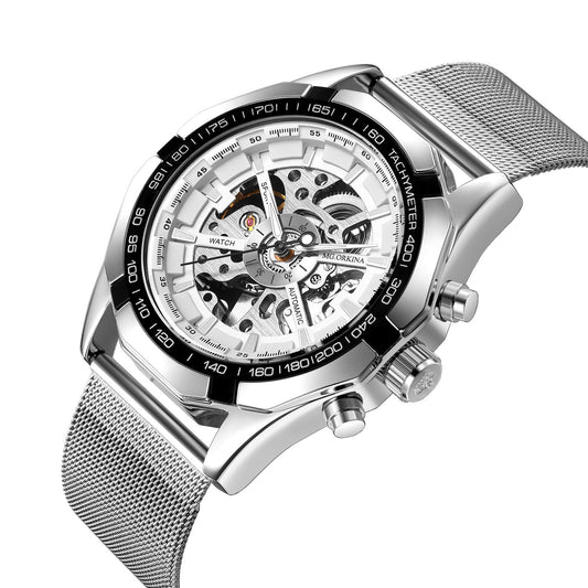 Reloj Automático Hueco para Hombre con Correa de Acero Inoxidable