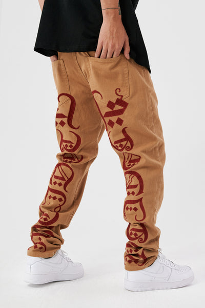 Pantalones Casuales de Sarga Khaki con Bordado - Image 9