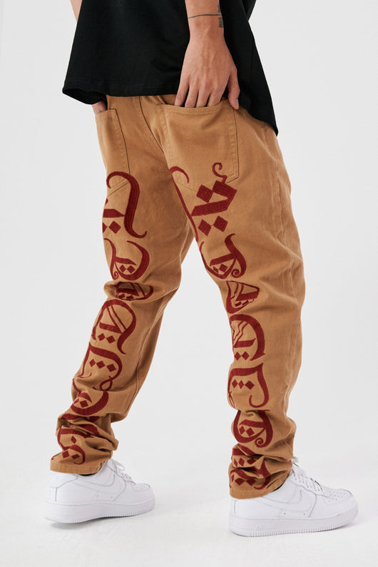 Pantalones Casuales de Sarga Khaki con Bordado - Image 9