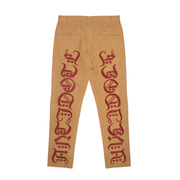Pantalones Casuales de Sarga Khaki con Bordado