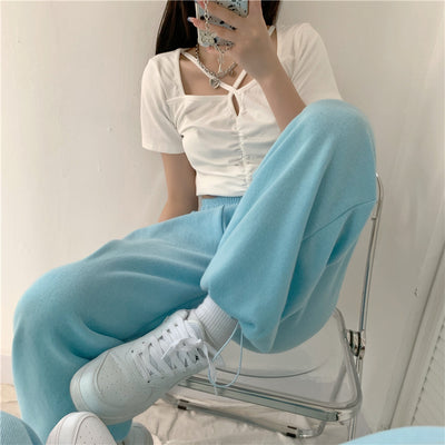 Pantalones Casuales de Cintura Alta Elástica Rectos y Holgados - Image 15