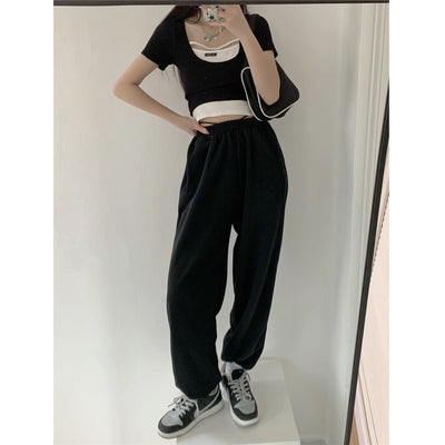 Pantalones Casuales de Cintura Alta Elástica Rectos y Holgados - Image 11