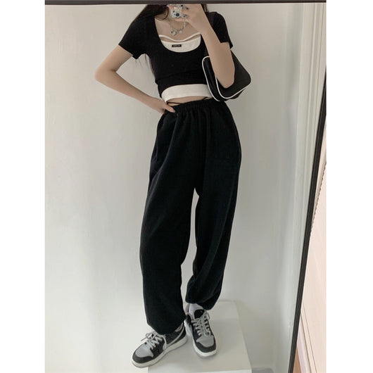 Pantalones Casuales de Cintura Alta Elástica Rectos y Holgados - Image 11