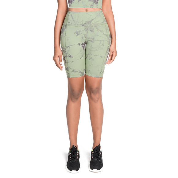 Shorts Yoga Cintura Alta Nude con Tecnología Antibacteriana y Estampado Tie-Dye