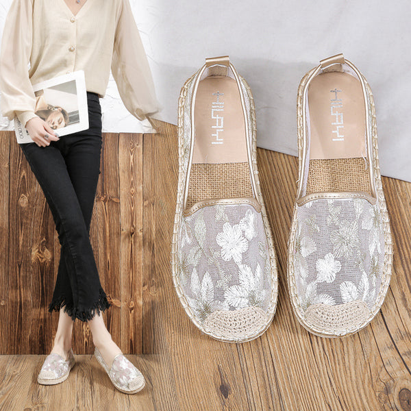 Zapatos Tipo Pescador con Malla Floral - Diseño Plano y Cómodo