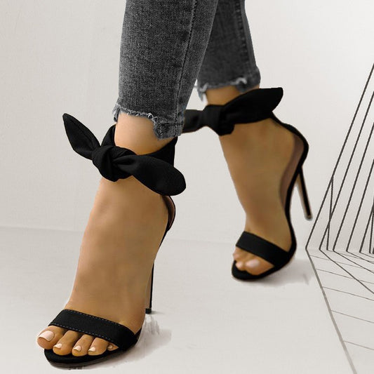 Sandalias Elegantes para Mujer con Tacón Alto, Tira al Tobillo y Moño Decorativo - Image 2