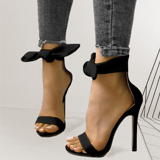 Sandalias Elegantes para Mujer con Tacón Alto, Tira al Tobillo y Moño Decorativo