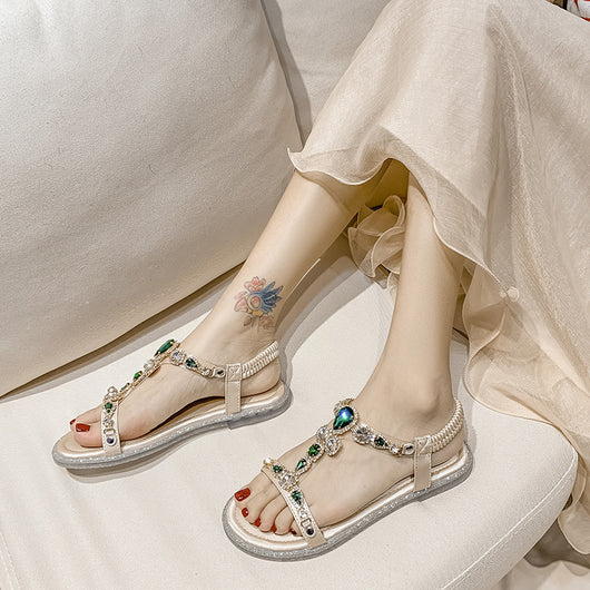 Sandalias de Playa con Tacón Cuña y Strass Brillante