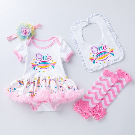 Conjunto de Romper Bordado de Algodón con Calcetines - Vestido Tipo Pelele para Bebé