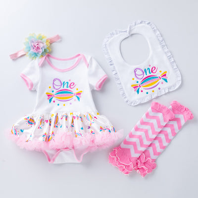 Conjunto de Romper Bordado de Algodón con Calcetines - Vestido Tipo Pelele para Bebé