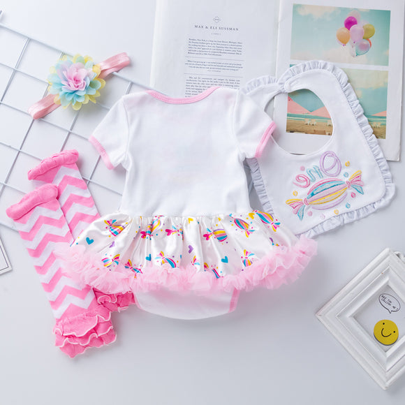 Conjunto de Romper Bordado de Algodón con Calcetines - Vestido Tipo Pelele para Bebé
