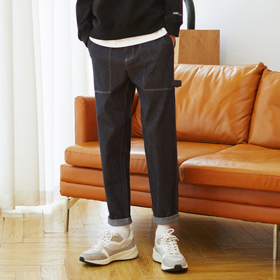 Pantalón Vaquero Holgado de Lana Cardada para Hombre - Corte Recto Moderno - Image 9